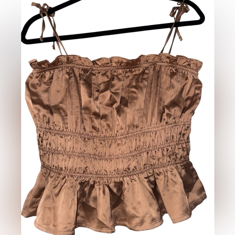 Francesca's Collections Brown Ruffled Smocked Camisole